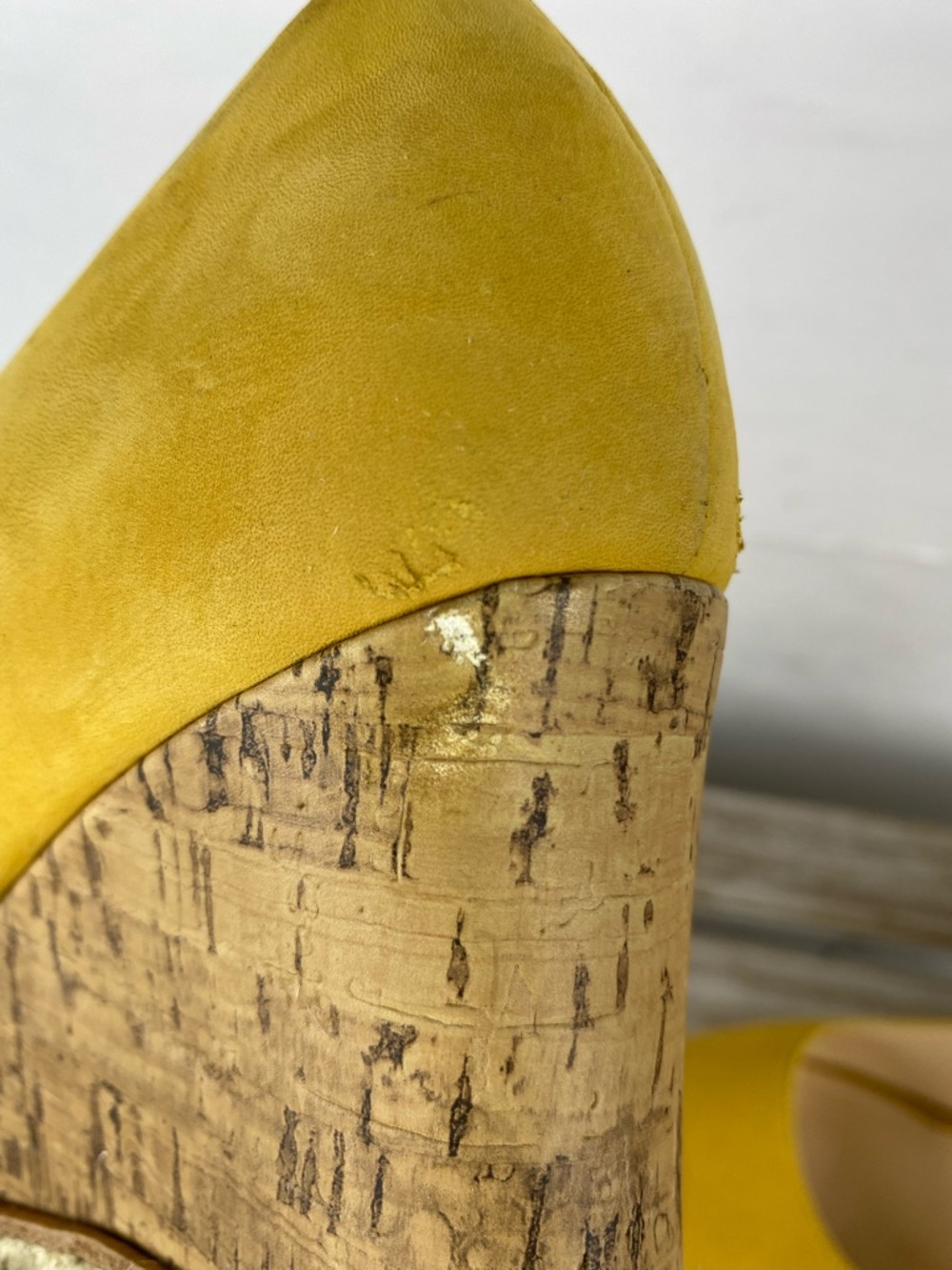 Cole Haan yellow nubuck leather Jocelyn OT peep-toe wedge shoes women’s size 8B - Picture 11 of 14